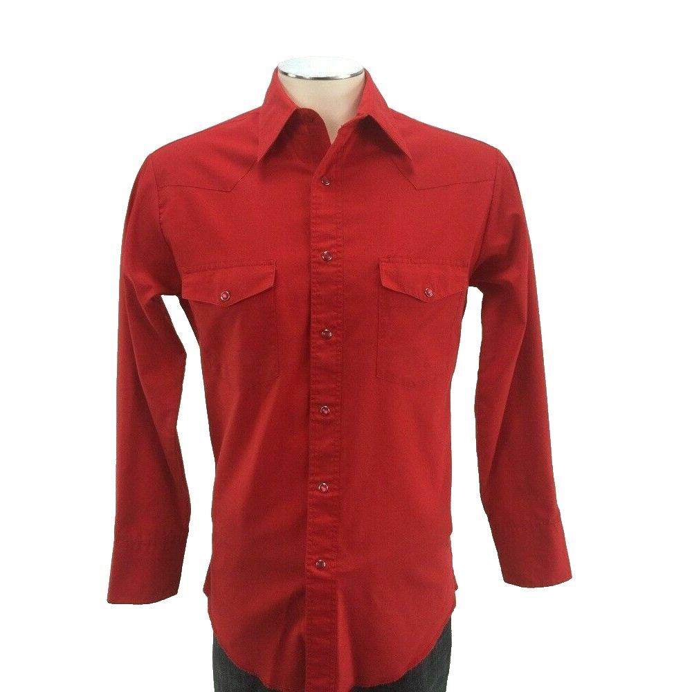 Rustler Western Pearl Snap Shirt 15 32/33 X Long‎ Tails Red Cowboy Mens